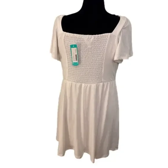 NWT Stitch Fix MARKET & SPRUCE white eyelet smocked back soft stretch dress 1X - Picture 5 of 9